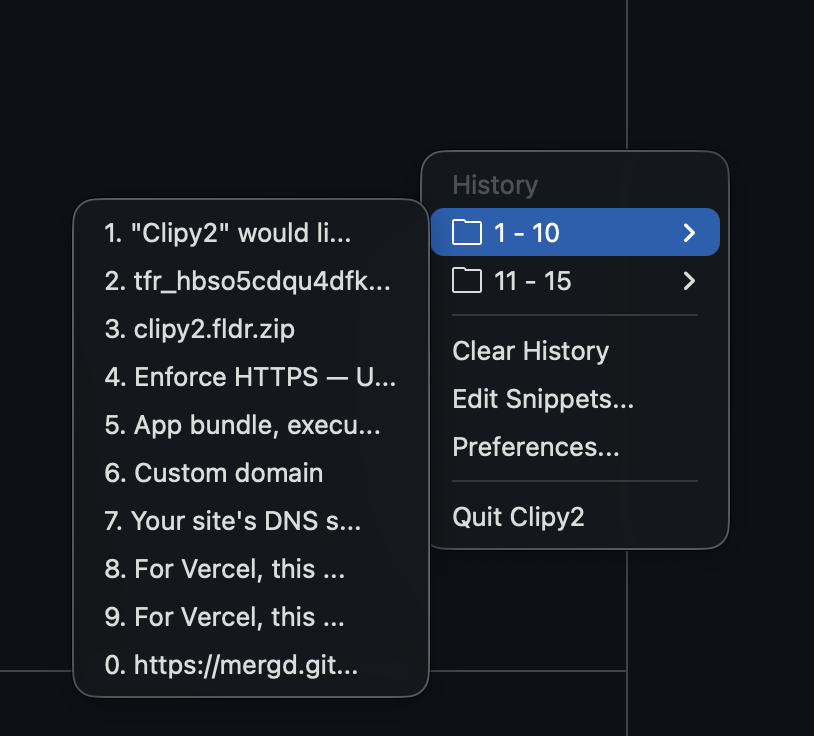Clipy2 clipboard history menu
